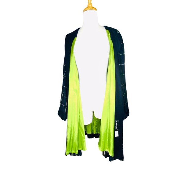 Rafael Reclaimed Swing Drape Coat Mid-length Vintage Navy Window Pane Plaid 14W - Picture 8 of 10